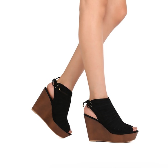 New Women Qupid Suede wedges Slitted Wooden Platform Sandal NEW IN BOX! - Picture 12 of 13